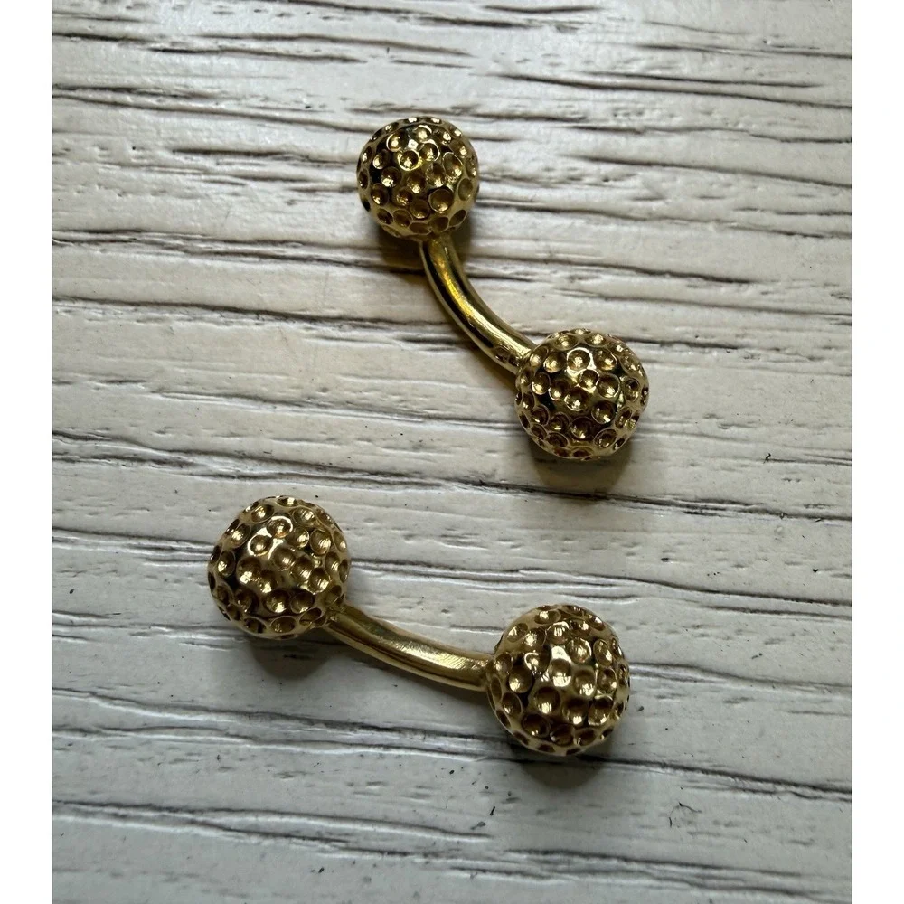 Golf Ball Cufflinks Gold Plated Steel, Dumbbell‎ Style Stamped Executive Preppy